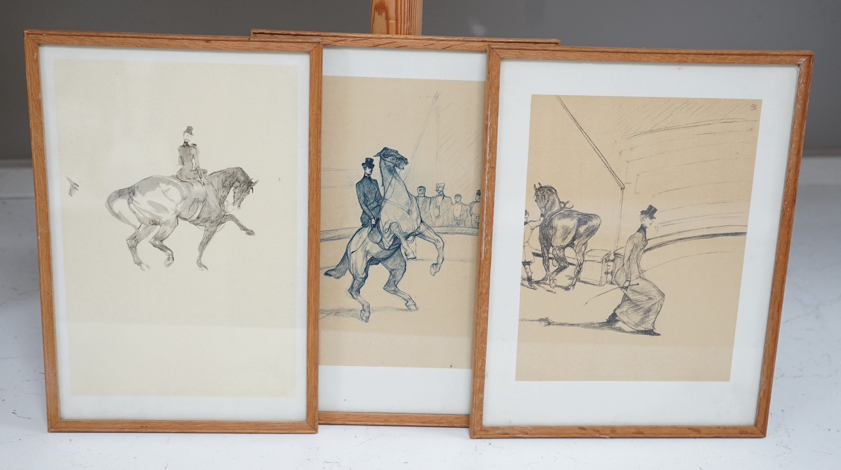 After Henri de Toulouse-Lautrec (French, 1864-1901), set of three lithographs, Spanish riding school and dressage scenes, unsigned, each 31 x 23cm